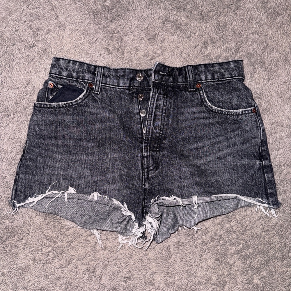 Zara Black Distressed Jean Shorts